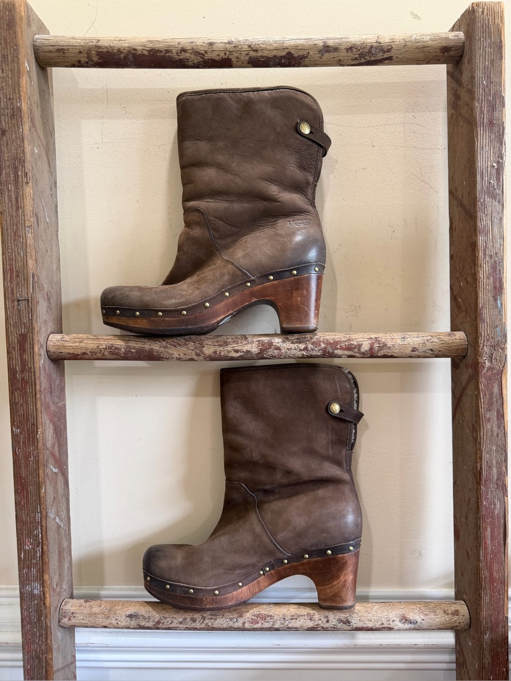 Ugg Australia  Brown Leather Studded Clog Boots